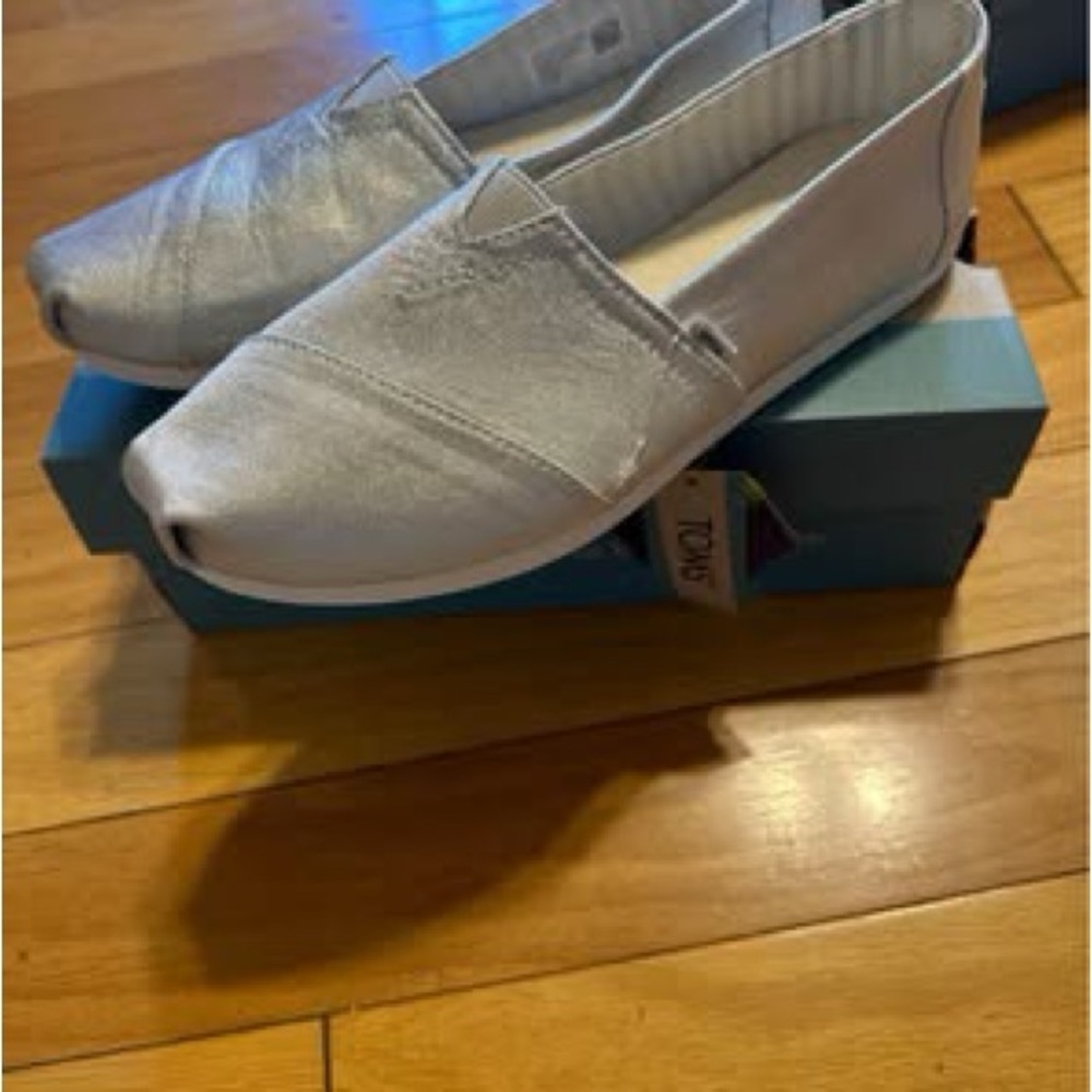 TOMS Metallic Silver Casual Slip-Ons